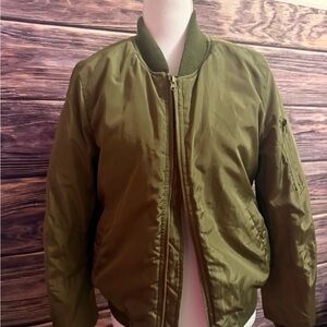 Miss London “ Olive Green Bomber Jacket size Med -orange lining size medium
